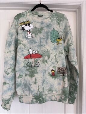 Parks Project Green and White Tie-Dye Snoopy Crewneck Sweatshirt